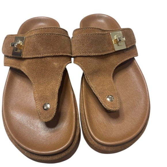 Steve Madden Thona Chestnut Suede Flatform Thong Sandals - Picture 3 of 4